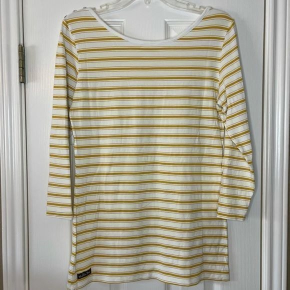 Matilda Jane Women's 3/4 Sleeves Striped Sunny Mustard Boat Neck Tee Size Large - Picture 2 of 8